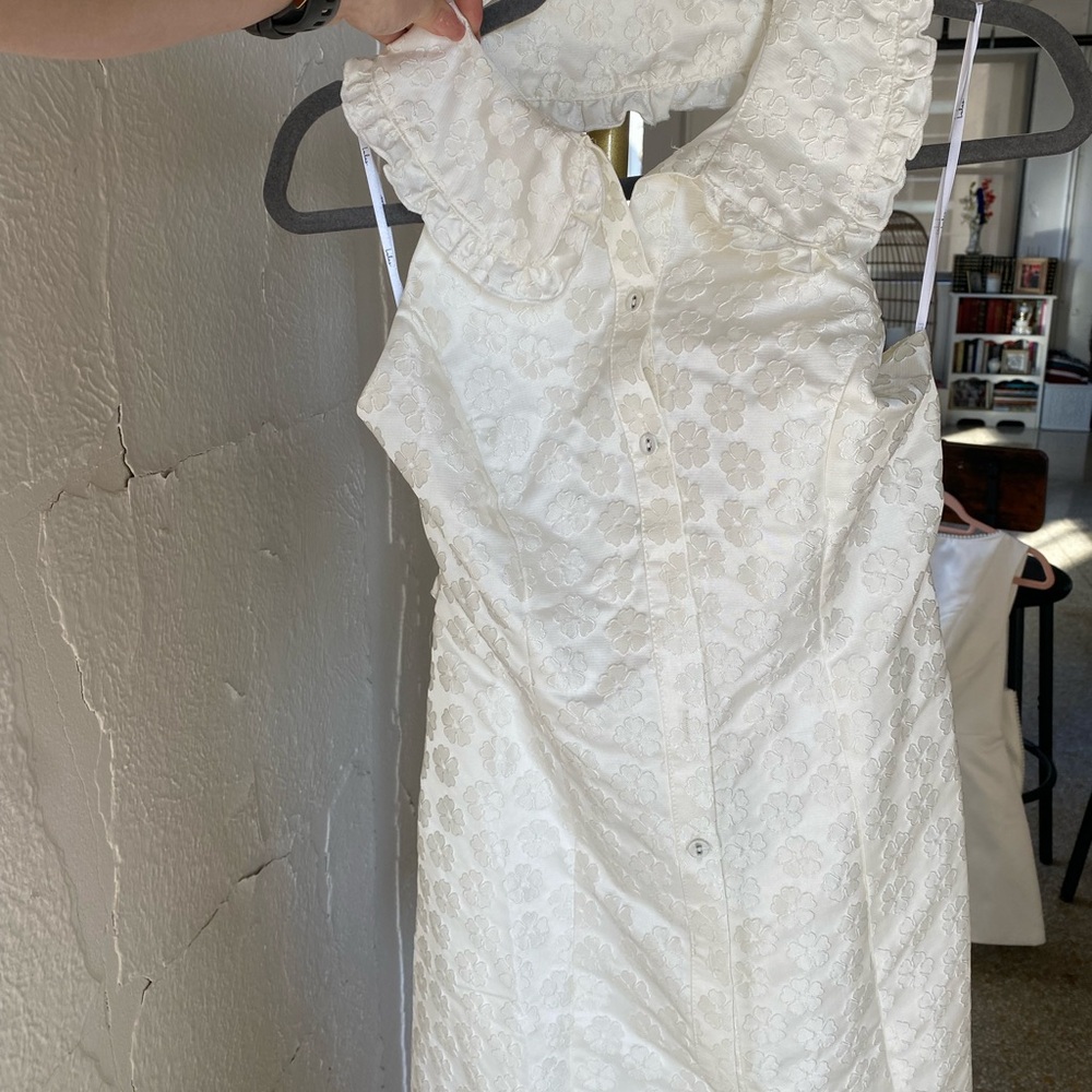 White Floral Jacquard Halter Dress
